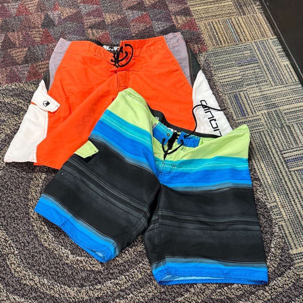 Liquid Set of 2 Colorful Striped Swim Board Shorts Sz L